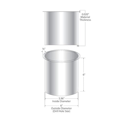 OUTWATER 6" (Nominal) Diameter x 6" Height 304 Polished Stainless Steel Trash Grommets for Countertop Inserted Trash Chutes - size: 6in. Dia x 6in. H