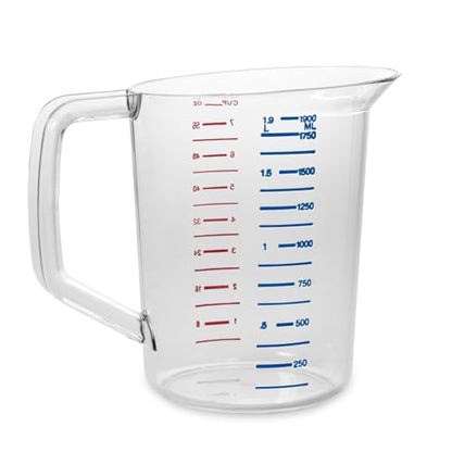 Rubbermaid Commercial Products Bouncer Clear Measuring Cup, 8-Cup/2-Quart, Clear, Strong Food Grade, Easy Read for Liquid/Dry Ingredients, for Home/Professional Kitchen - size: 2 Qt