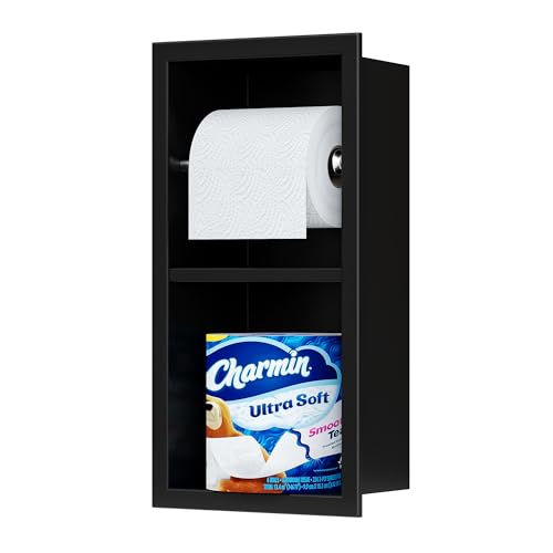 Qeke Recessed Toilet Paper Holder, Dual Rolls Tissue Toilet Holder, Black - color: Matte Black