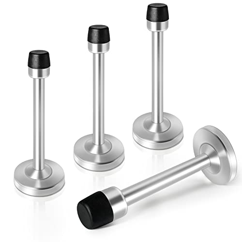4 Pack Door Stoppers 6 Inch Extra Long Door Stops Wall Mounted Stainless Steel Doorstops with Rubber Tips, Brushed Satin Silver - color: Silver, size: 6" x 4 Pack
