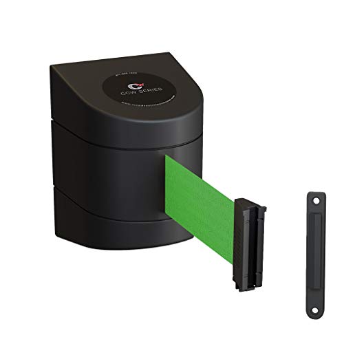 Crowd Control Warehouse - CCW Series WMB-220 Fixed Wall Mount Retractable Belt Barrier - 15 Foot, Green Belt with Black ABS Case - color: Green, size: Black