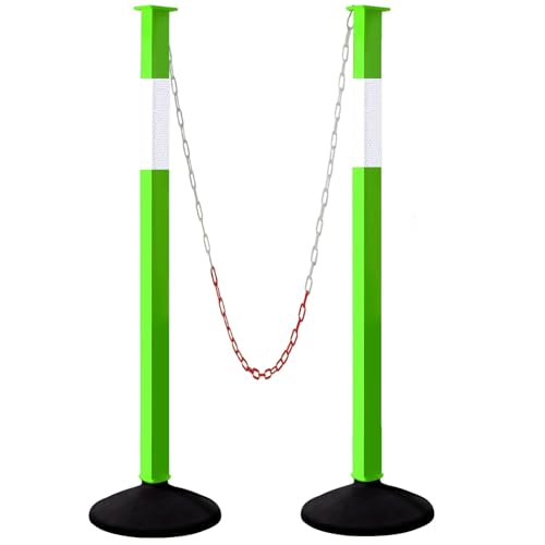 2 Pack Traffic Delineator Post Cones with Weighted Base, Adjustable Green Safety Cones with Reflective Collars & Plastic Chains, Construction Parking Barrier Cones for Driving Practice Driveway Road - color: Green, size: 2 Pack