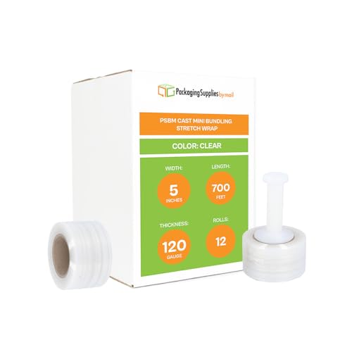 PSBM Mini Stretch Film/Wrap with Plastic Handle 5" x 700' 120 GA 12 Rolls - size: 5 Inch, style: 120 GA