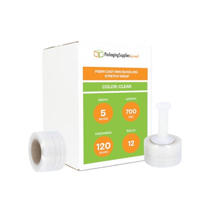 PSBM Mini Stretch Film/Wrap with Plastic Handle 5" x 700' 120 GA 12 Rolls - size: 5 Inch, style: 120 GA