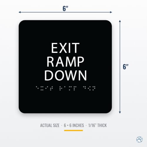 Alpha Dog Exit Ramp Down Sign, 6x6 ADA Braille Sign, Black - color: Black, size: Exit Ramp Down
