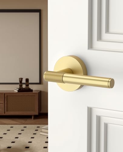 Asidrama 6 Pack Brushed Gold Passage Interior Door Handles - color: Brushed Gold, size: Passage, style: 6pack