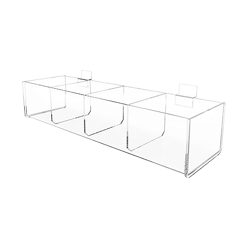 Marketing Holders 2 Pack Slatwall Acrylic Retail Tray Four Compartment Dump Bin Clear Product Merchandise Storage Caddy for Businesses POP Display - size: 15.75" Wide 4 Pocket