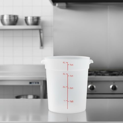 TrueCraftware- 4 Quart Round Food Storage Container Translucent Polypropylene- Commercial Reusable Food Container Canister with Measurement Markings for Meal Prep Pantry Kitchen - color: 4 Quart