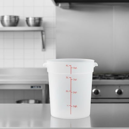 TrueCraftware- 4 Quart Round Food Storage Container Translucent Polypropylene- Commercial Reusable Food Container Canister with Measurement Markings for Meal Prep Pantry Kitchen - color: 4 Quart