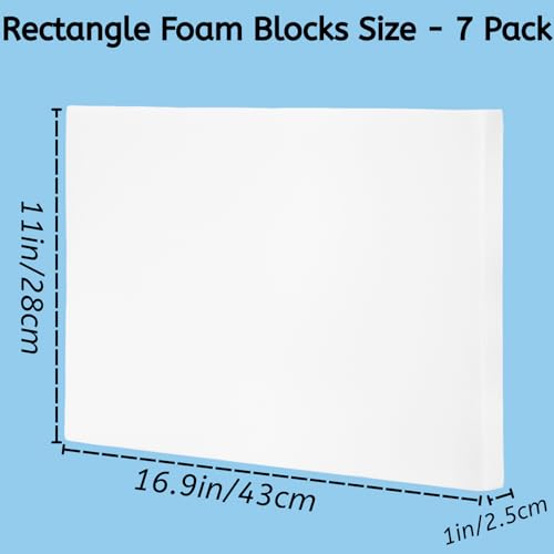 YOUEON 7 Pack Craft Foam Blocks, 17x11x1 Inch White Foam Rectangle Blocks, Polystyrene Sheets, EPS Boards for Arts and Crafts, Sculpting, Modeling, School, Home - size: 17x11x1