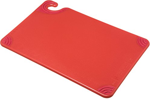 San Jamar Saf-T-Grip Plastic Cutting Board with Safety Hook, 12" x 18" x 0.5", Red - color: Red