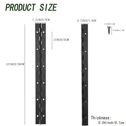 6 Pack Continuous & Piano Hinges,12 inches Black 304 Stainless Steel Hinges 0.04" Thickness Heavy Duty Continuous Hinges with Holes for Pianos，Door，Wooden Boxes，Cabinet. (12inches/30cm) - size: 12inch