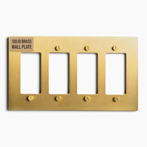 SELECT 4-Gang Solid Brass Wall Plate Cover, Satin Brass Finish - color: Satin Brass, size: 4 Gang, style: Wall Plate