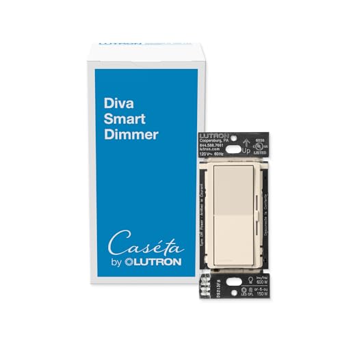 Lutron Caseta Diva Smart Dimmer Switch (Smart Hub Required), No Neutral Req - color: Light Almond, size: 1 Pack, style: Diva Smart Dimmer