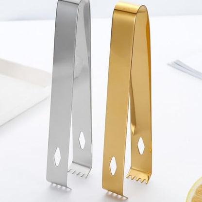 Stainless Steel Ice Tong, 6.3" x 0.8" Mini Sugar Tongs for Bar Ice Bucket, Delicate Metal Serving Tongs for Restaurant, Easy Grip Square Head Kitchen Gadgets(Gold)