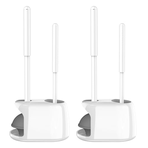 SetSail 2 Packs Toilet Brush and Plunger Set for Bathroom Cleaning, White - color: White, size: 2 packs