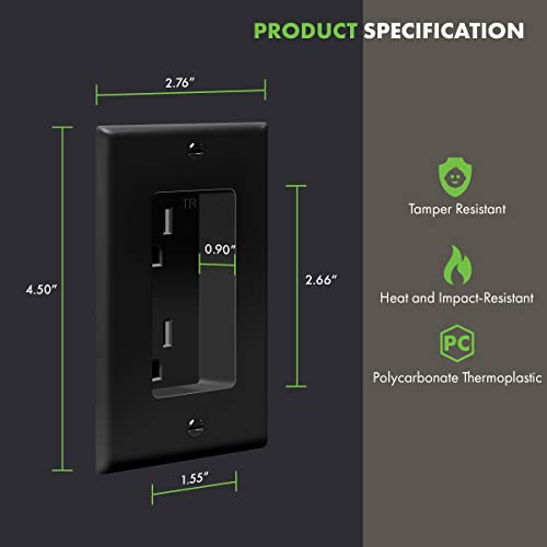 TOPGREENER Recessed Duplex Receptacle Outlet, Tamper-Resistant, Black - color: Black, size: Recessed Outlet 1 Pack