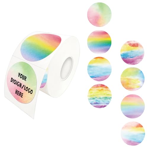 1.5 Inch Rainbow Round Thermal Sticker Labels, Self-Adhesive Circle Direct Thermal Labels, Multi-Purpose Roll Sticker Labels for DIY Logo Design with Perforation Line（ 500 Labels，1 Roll） - color: Rainbow-500 Labels, size: 1.5 inch