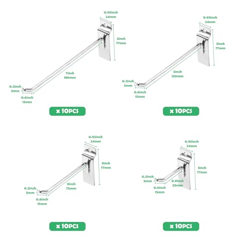 40Pcs 2/4/6/8 Inches Silver Slatwall Panel Hooks Assortment Set, Heavy Duty Slat Wall Hanging Display Hooks Pegboard Hanger Hook for Gridwall Garage Shop Retail - color: Silver, size: 2/4/6/8 Inches