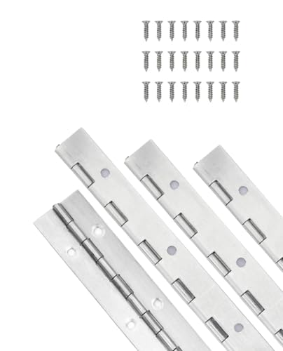 4PCS 6Inch Classic Silvery Stainless Steel Piano Hinges, 0.05" Thickness, 1.2" Open Width, Includes 24 Screws