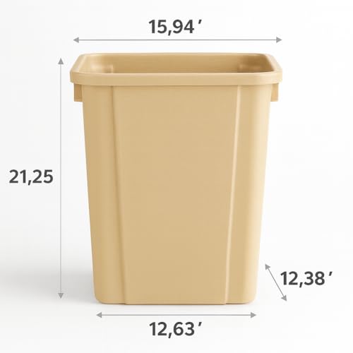 19 Gallon Beige Square Plastic Trash Can Heavy Duty | Indoor Outdoor Commercial Waste Container with Optional Lid for Restaurants, Parks, Schools, Public Spaces - color: Beige, size: 19 gallon without lid