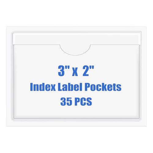 Origin-Joy 35 PCS Self Adhesive Index Card Pockets with Top Open, Clear Plastic Label Holder for Cards of Note, Library and Business, Adhesive Label Pockets & Card Holder (3 x 2 inch) - size: 3 x 2 inch, style: Horizontal