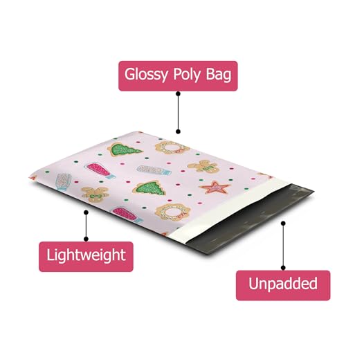 10x13 (100) Christmas Cookie Designer Winter Poly Mailers Self Sealing Waterproof Shipping Envelopes Holiday Premium Printed Bags For Small Businesses - color: Christmas Cookies, size: 10x13