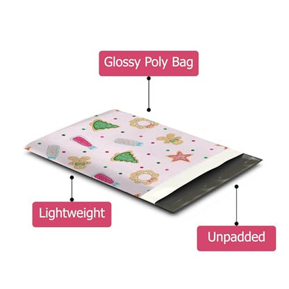 10x13 (100) Christmas Cookie Designer Winter Poly Mailers Self Sealing Waterproof Shipping Envelopes Holiday Premium Printed Bags For Small Businesses - color: Christmas Cookies, size: 10x13