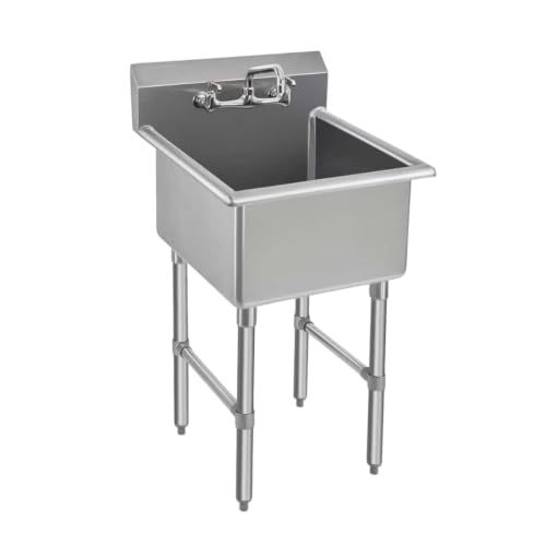 ROCKPOINT Stainless Steel Prep & Utility Sink with 8" Faucet, 1 Compartment Commercial Handmade Sink with 24" D x 24" W x 13" H Bowl for Restaurant,Kitchen,Laundry,Hotel and Home - size: 24"W x 24"D, style: compartment sink