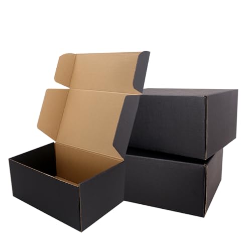 Shipping Boxes, 10Pcs Black 12x9x4in Corrugated Cardboard Box - color: Black, size: 12x9x4