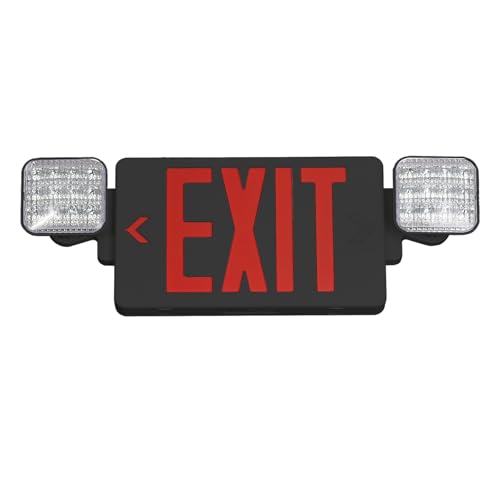 Black Red LED Exit Sign Emergency Light Combo, UL Listed Battery Backup - color: Black Red, size: 1 Pack