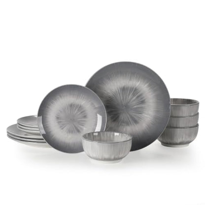 Sweejar Ceramic Dinnerware Service of 4,12 pcs Plate and Bowls for Kitchen - color: Gray, style: Service for 4 (12PCS)