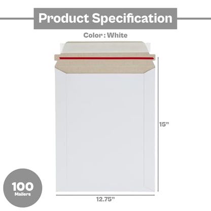 PSBM 100 PCS 12.75 x 15 Inch White Rigid Photo Mailers, Cardboard Shipping Envelopes, Mailers for Shipping Photos, CDs, Documents, Catalogue, Or Any Flat Object