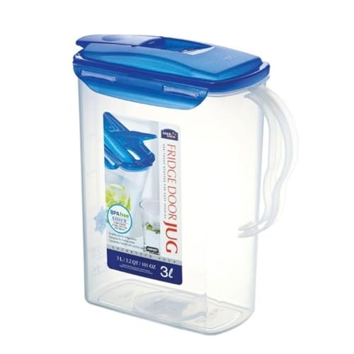 LocknLock Aqua Fridge Door Water Jug with Handle BPA Free Plastic Pitcher with Flip Top Lid Perfect for Making Teas and Juices, 3 Quarts, Blue - color: Blue, size: 96 Ounces