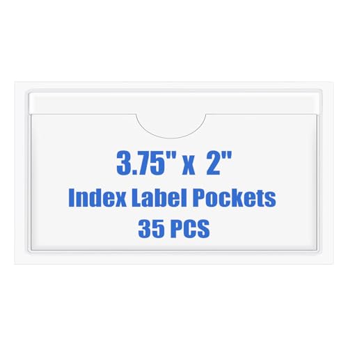 Origin-Joy 35 PCS Self Adhesive Index Card Pockets with Top Open, Clear Plastic Label Holder for Cards of Note, Library and Business, Adhesive Label Pockets & Card Holder (3.75 x 2 inch) - size: 3.75 x 2 inch, style: Horizontal