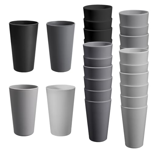 24 Pcs Unbreakable Plastic Cups Set, 20 oz Reusable Plastic Cups, Stackable Water Tumblers, Drinking Cup for Kitchen, Outdoor, BPA-free, Dishwasher Refrigerator and Microwave Safe (20 oz, 4 Colors) - color: 4-Gray Multicolor, size: 20 oz