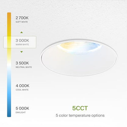 ASD 3 Inch Trimless LED Recessed Ceiling Light Fixture, Mud-in Canless Downlight with Junction Box, 5CCT Selectable 2700K-5000K, 12W 933 Lumens, CRI90+, Anti-Glare, Dimmable, IC & Wet Rated, ETL - color: White 1 Pack, size: 3" 12 Watt