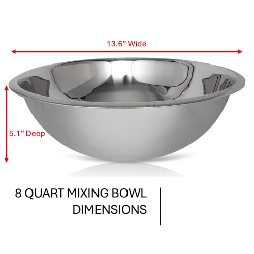 8 Quart Large Stainless Steel Mixing Bowls Set, 3-Pack, Nesting Bowls