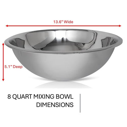 8 Quart Large Stainless Steel Mixing Bowls Set, 3-Pack, Nesting Bowls