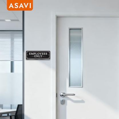 “EMPLOYEES ONLY” Acrylic Sign – Waterproof & Fade-Resistant Staff-Only Notice with Strong Adhesive + Pre-Drilled Holes (8.7"x3") | Office, Warehouse, Restricted Areas (Black) - color: Black