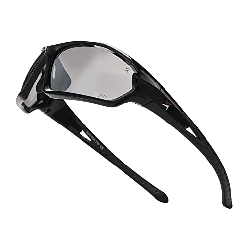 X Power ANSI Z87+ Safety Sunglasses Impact Resistant Polycarbonate Lens & Double Injection Frame - color: 004 Clear Black Frame / White Mirror Lens