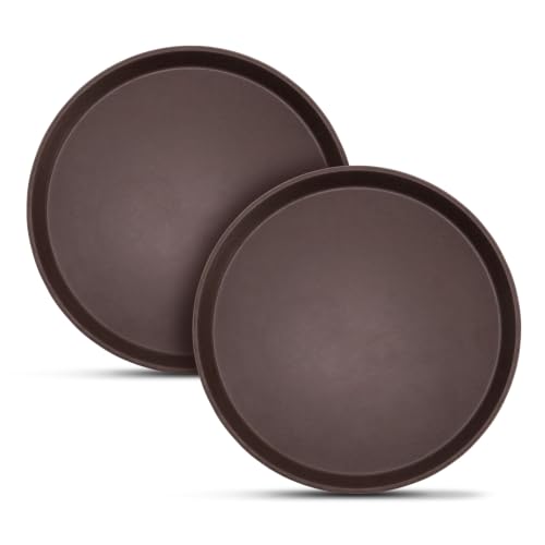 2 Pack 16" Commercial Non-Slip Round Serving Trays, NSF, Brown - color: Brown, size: 16"
