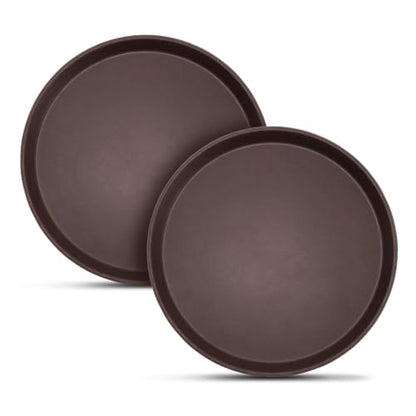 2 Pack 16" Commercial Non-Slip Round Serving Trays, NSF, Brown - color: Brown, size: 16"