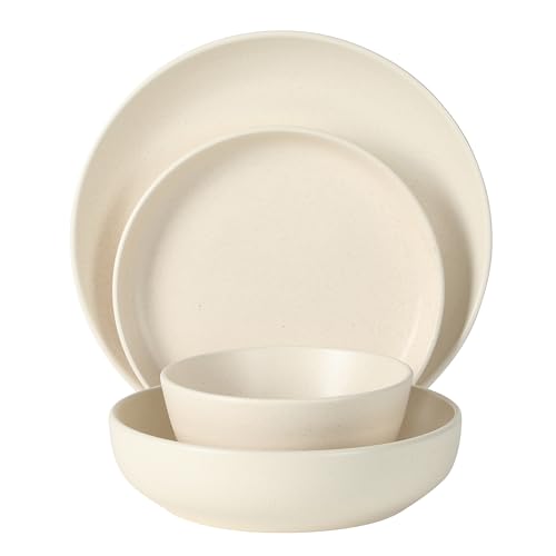 Gibson Elite Leeds Court Plates and Bowls Sets, 16-Piece Stoneware Dinnerware Sets, Cream White, Round Speckle Reactive Glaze Dish Set - color: Cream White (Leeds Court)