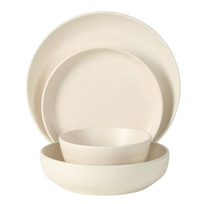 Gibson Elite Leeds Court Plates and Bowls Sets, 16-Piece Stoneware Dinnerware Sets, Cream White, Round Speckle Reactive Glaze Dish Set - color: Cream White (Leeds Court)