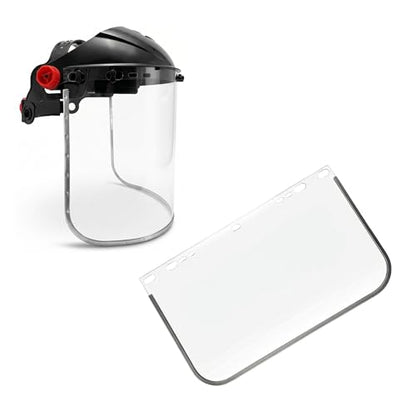 Cap Style Headgear with 2 Universal Clear Flat Face Shield Visors – Adjustable Headgear 9" x 15.5" Aluminum Bound Shields – ANSI Z87.1 Safety Shield for Grinding, Cutting and Welding - color: Clear, 3 Pack B