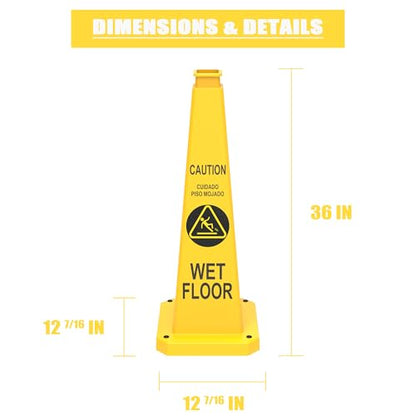 36" Yellow "Caution Wet Floor" Safety Cones 6-Pack with Base - color: Yellow, size: 36"
