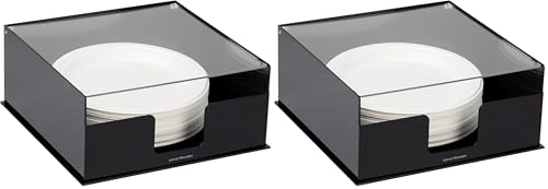 Mind Reader Paper Plate Holder, Covered Dispenser, Dinner Party Essentials, Plate Caddy, Acrylic, 11" L x 11" W x 5" H, Black (Pack of 2) - size: Plate Holder (Pack of 2)