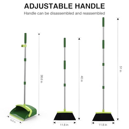 NACENA Broom and Dustpan Set with 52-in Long Adjustable Handle, Green - color: Green, size: 1 Pack