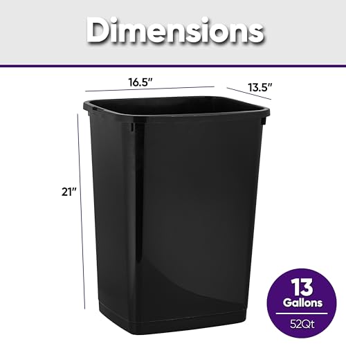 Superio Large Kitchen Trash Can 13 Gallon, 52 Qt Waste Bin for Kitchen, Garage, Indoor and Outdoor Trash Can (6, Black) - color: 6, Black, size: 13 Gallon